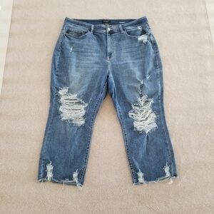 Judy Blue Straight Distressed Cropped Blue Jeans Size 22W